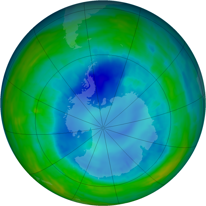 Antarctic ozone map for 24 August 2015